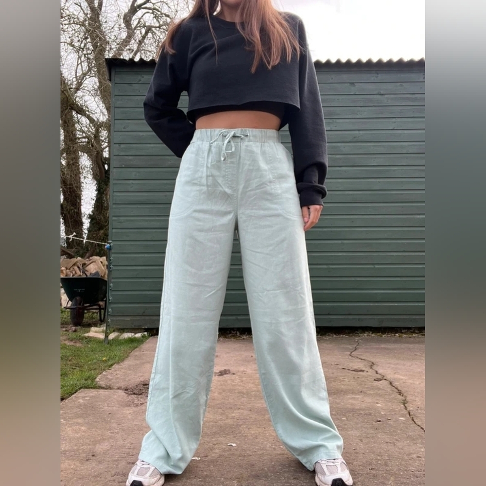 Wide Leg Drawstring Pants - Light Mint - image 1